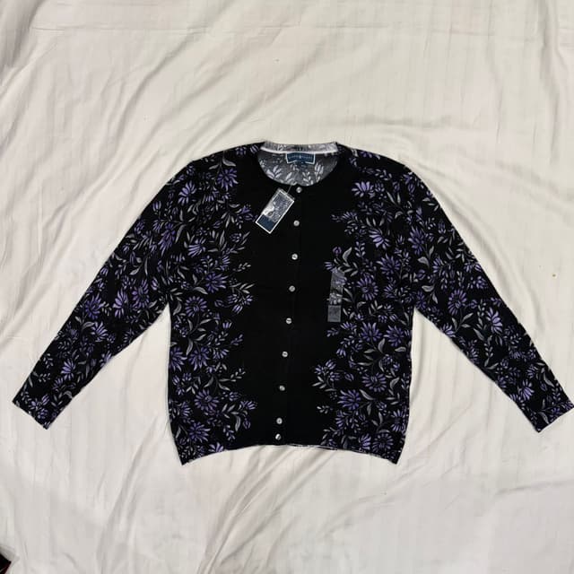 Karen Scott Floral Button-Front Cardigan Size (M)