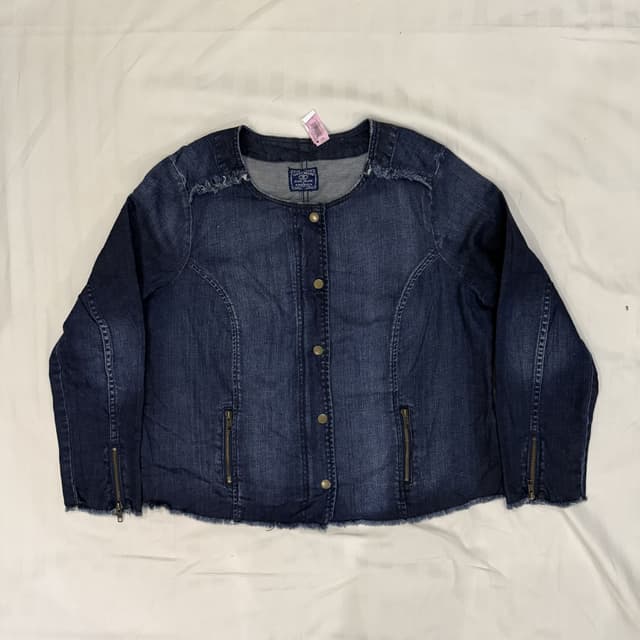 Lucky Brand Casual Raw Edges Long-Sleeve Blue Denim Jacket Women's size (M)