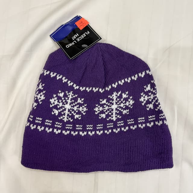 Purple Snowflake Fleece-Lined Beanie